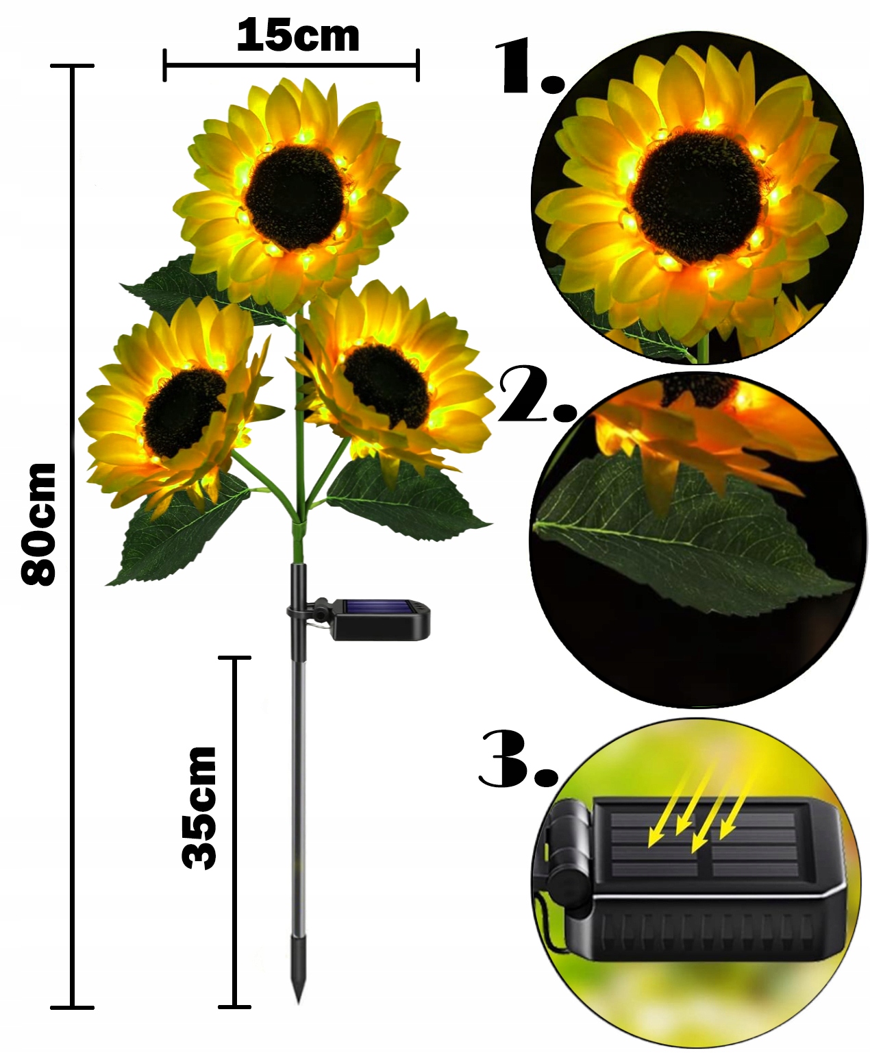 LAMPA SOLARNA OGRODOWA LED SŁONECZNIK 80cm Sztuczne Kwiaty Lampki Solarne Stan opakowania oryginalne