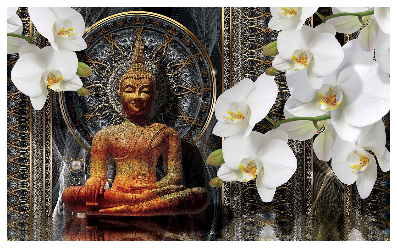 Fototapeta Buddha Orchidea Mandala Zlato vinylová 416x254 lepidlo