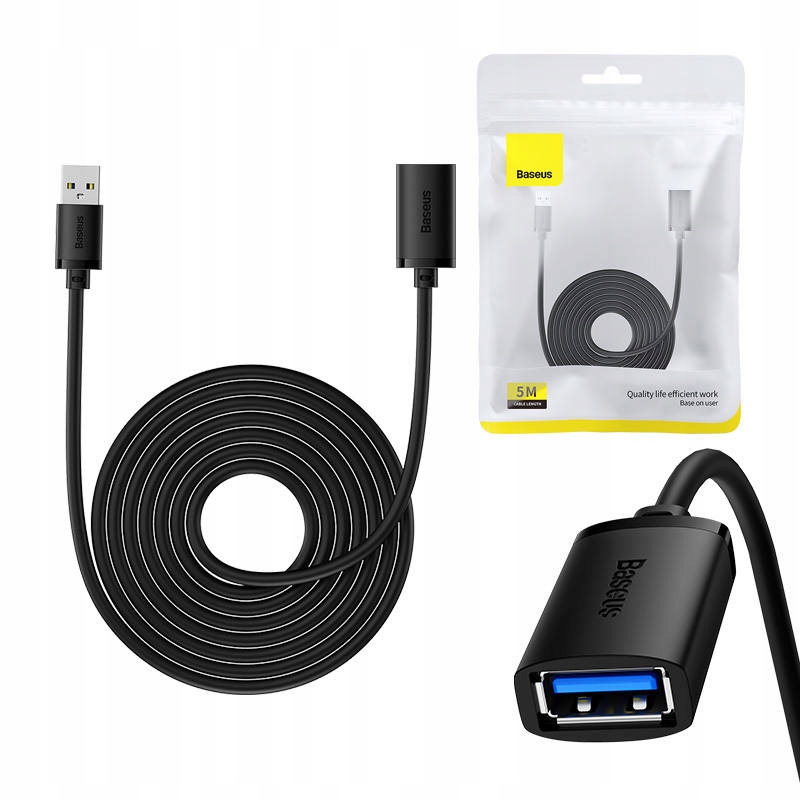 BASEUS PRZEDŁUŻACZ PRZEJŚCIÓWKA KABEL USB 3.0 MĘŚKI DO ŻEŃSKI 5Gbps 5M