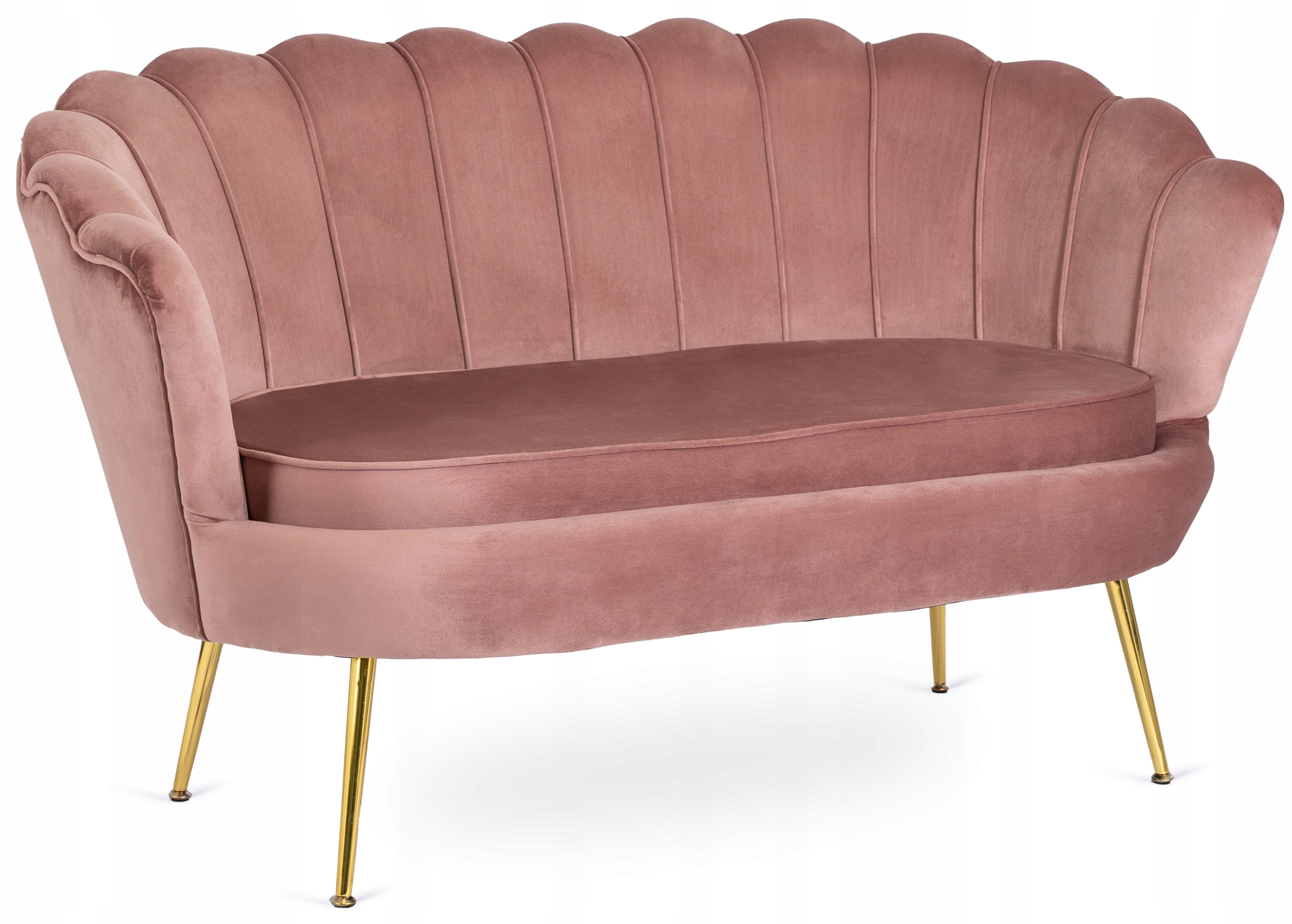 Dvoumístné sedací křeslo Zendaya Sofa Muszelka Velur Růže Glamour Zlatá