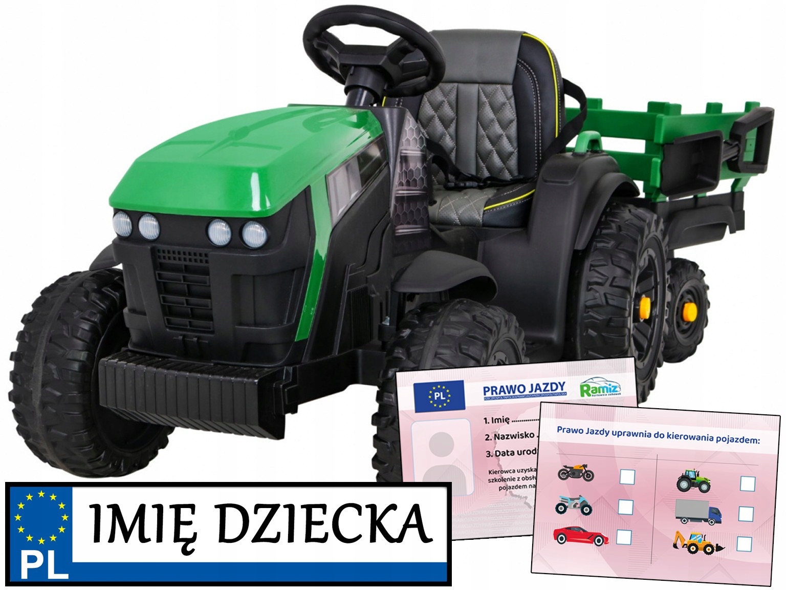 elektryczny traktor dla dzieci Titanium na akumulator przyczepa łopatka