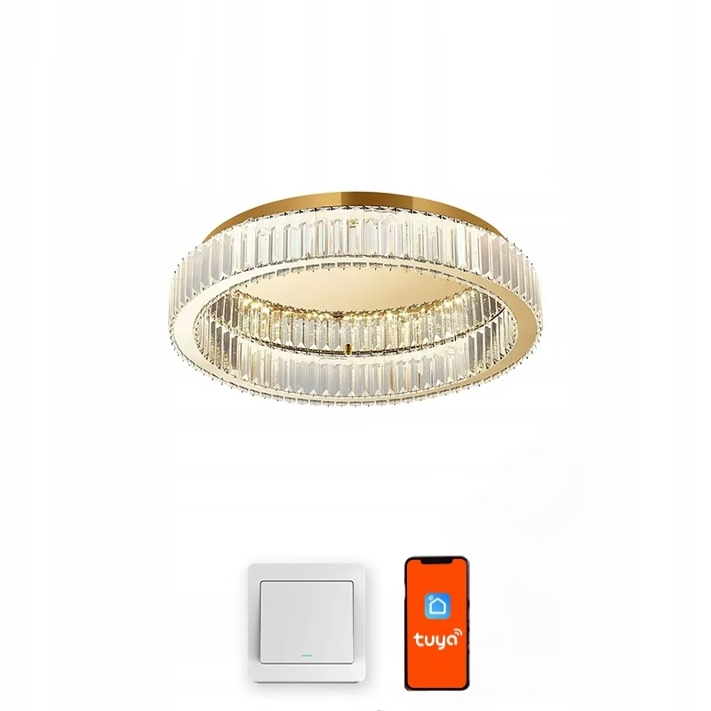 Lampa Kryształowa Sufitowa Żyrandol Pierścień Ring Led Ø40 CM Złoty Tuya