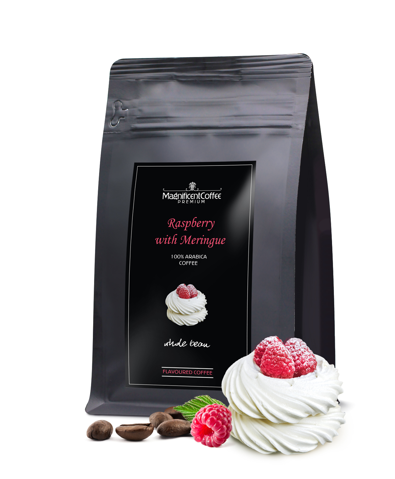 Káva zrnková ochucená 1kg Malina S Bezou 100% Arabica, Vzorek Kávy Bonus!