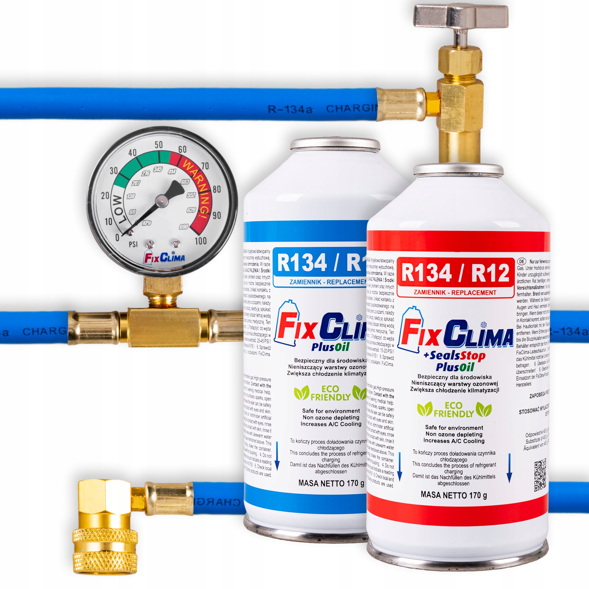 SADA PRO PLNĚNÍ KLIMATIZACE AUTOMOBILŮ PLYN CHLADIVO R134A + 3V1 za 897 ...