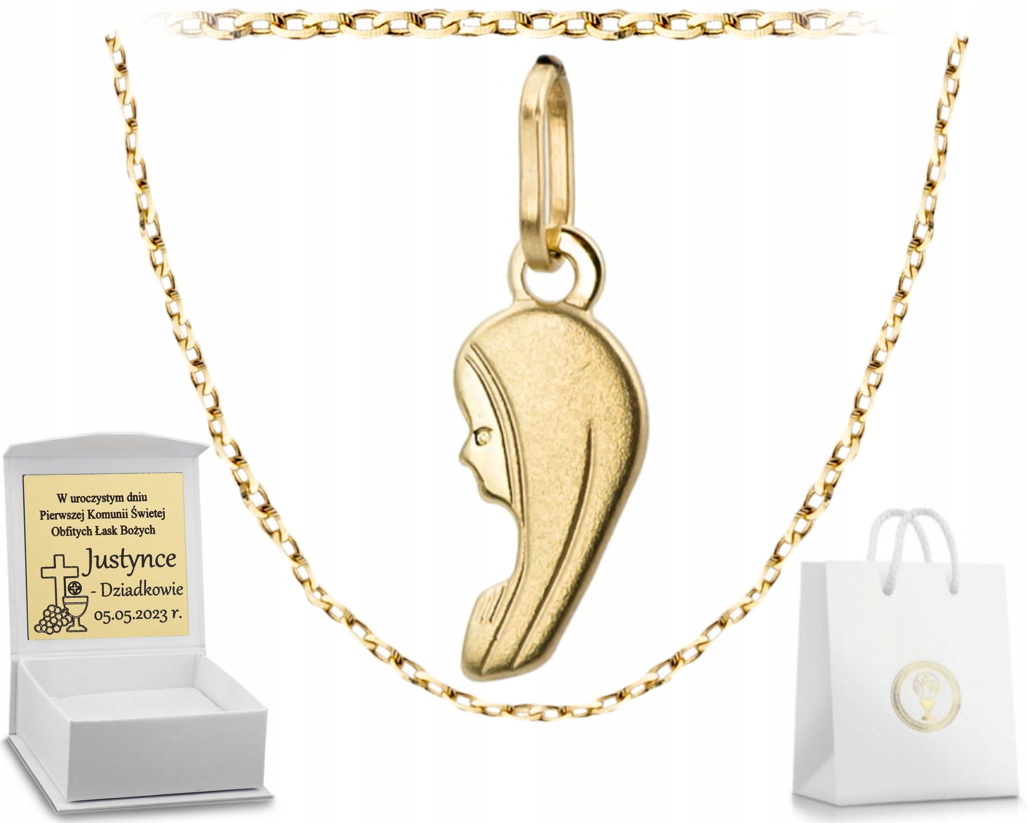 Zlatý Medailonek Přívěsek Madona Maria Obraz Řetízek Na Přijímání 585