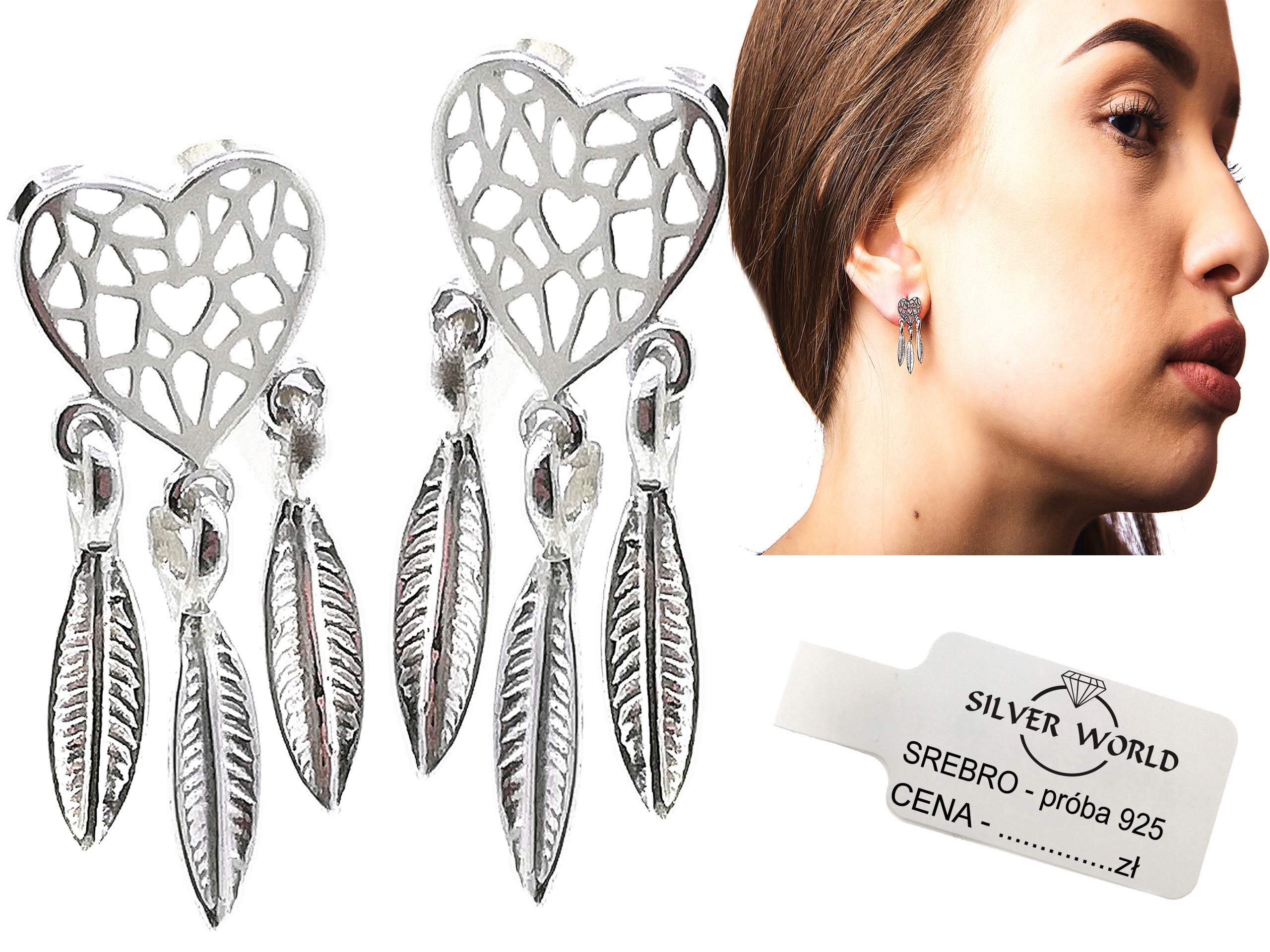 

Kolczyki Srebrne Serca 925 Łapacze Piórka Wiszące