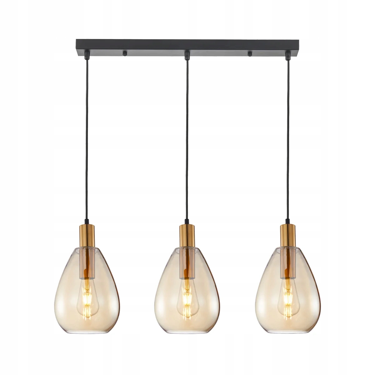 Závesná lampa zlato-čierna, sklenené jantárové tienidlá 3xE27 40W Zulo Italux