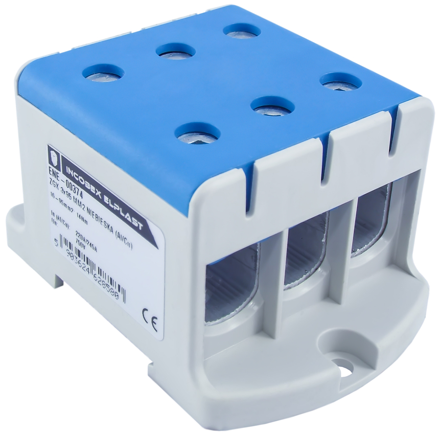 ZŁĄCZKA SZYNOWA JEDNOPOLOWA ZGX 3x95 MM2 NIEBIESKA (Al/Cu) INCOBEX