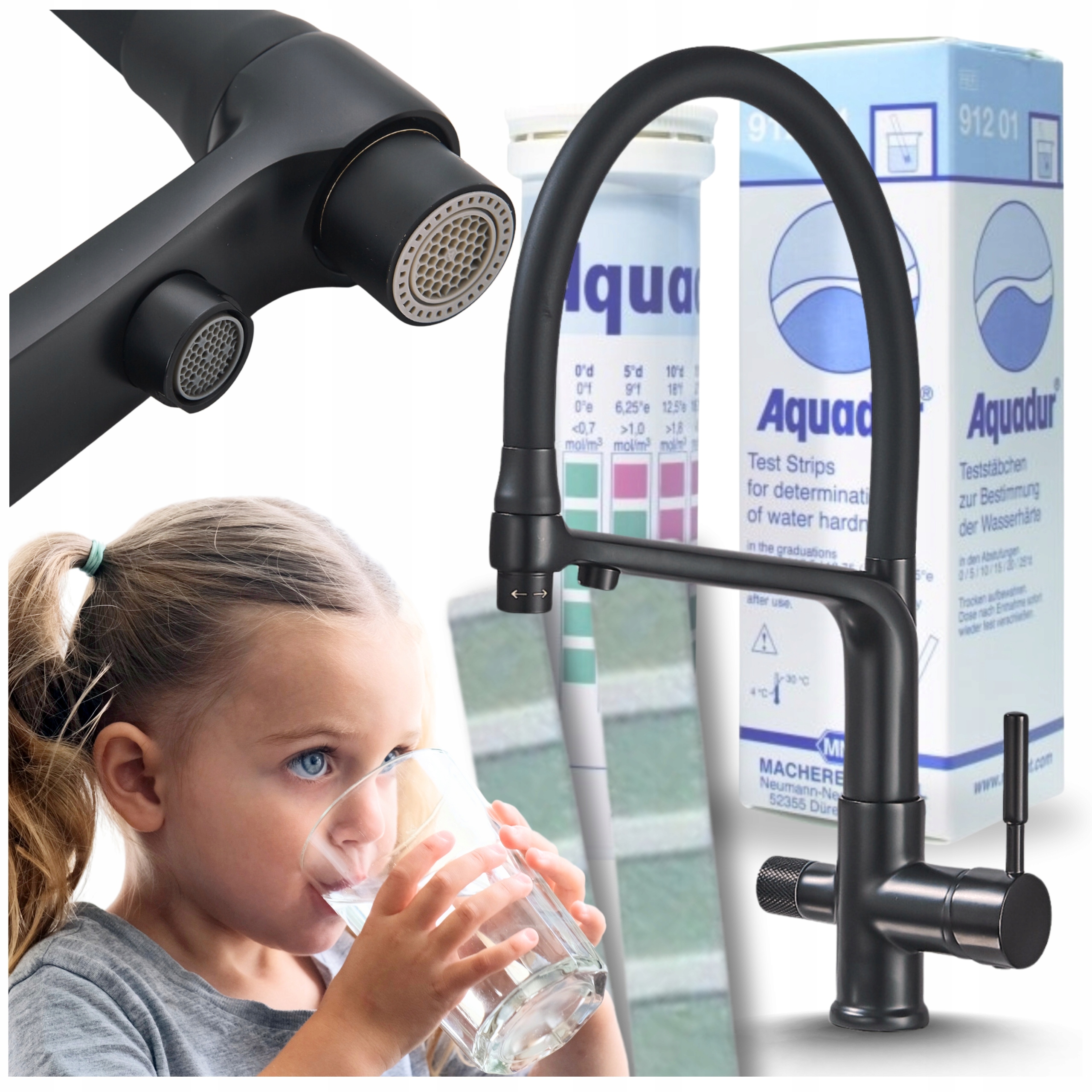 Čierna Kuchynská Batéria Pre Vodný Filter 3-CESTNÁ Výsuvna Vyberateľná Výtočná Trubica