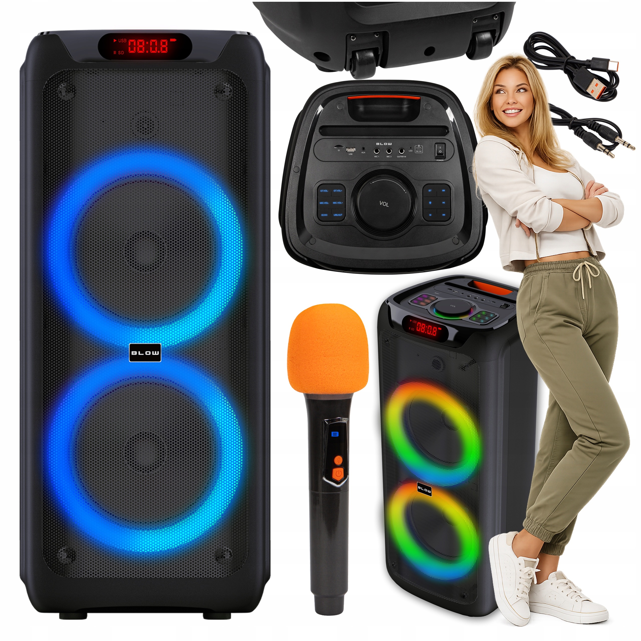 Bluetooth Reproduktor Přenosný Bezdrátový Velký Karaoke Mikrofon 300W Černý