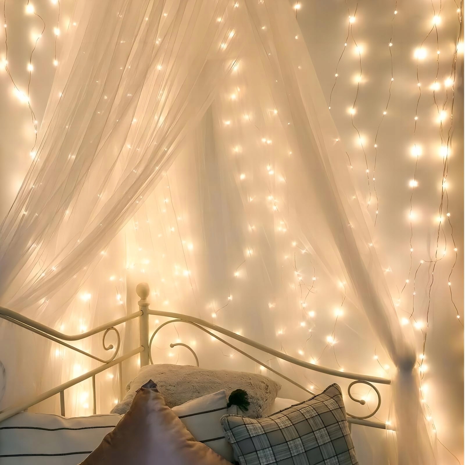 A.BIGWHALE Kurtyna Świetlna Girlanda Zasłona Dekoracyjna Lampki 2x2m 200LED — miniatura 4