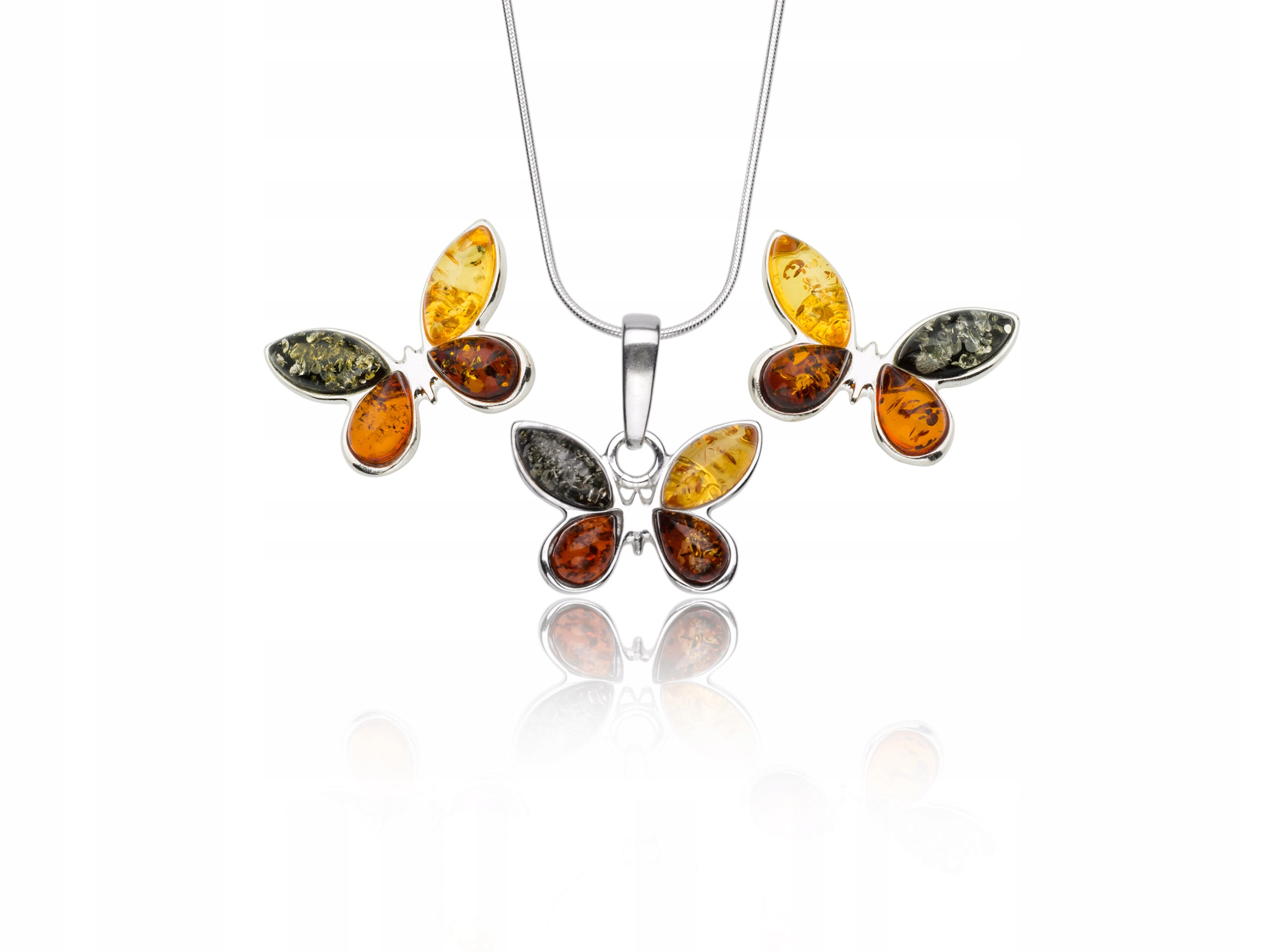 

Komplet motyle z bursztynem, srebro