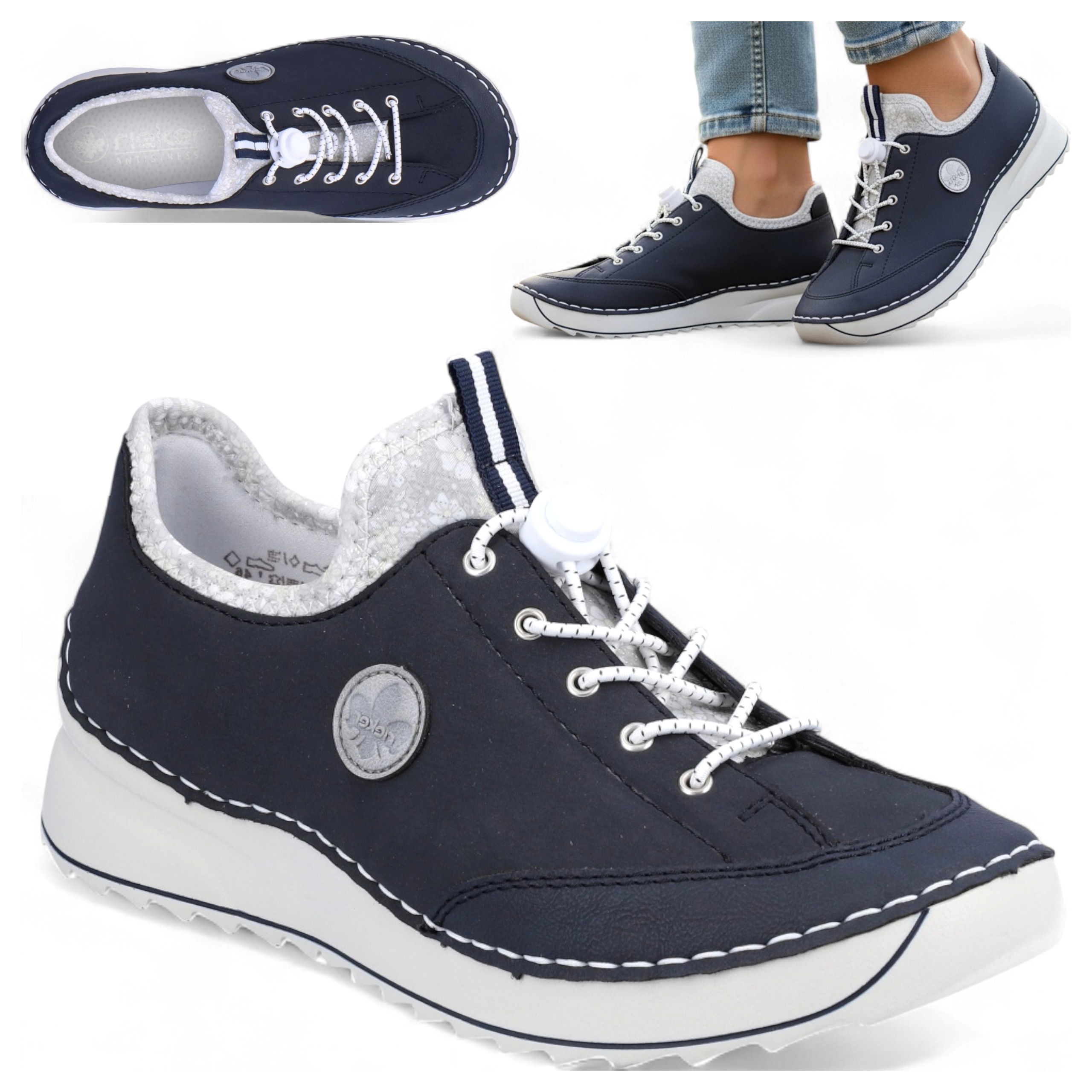 Dámské sportovní polobotky 39 Rieker, pohodlné, ploché tenisky, modré