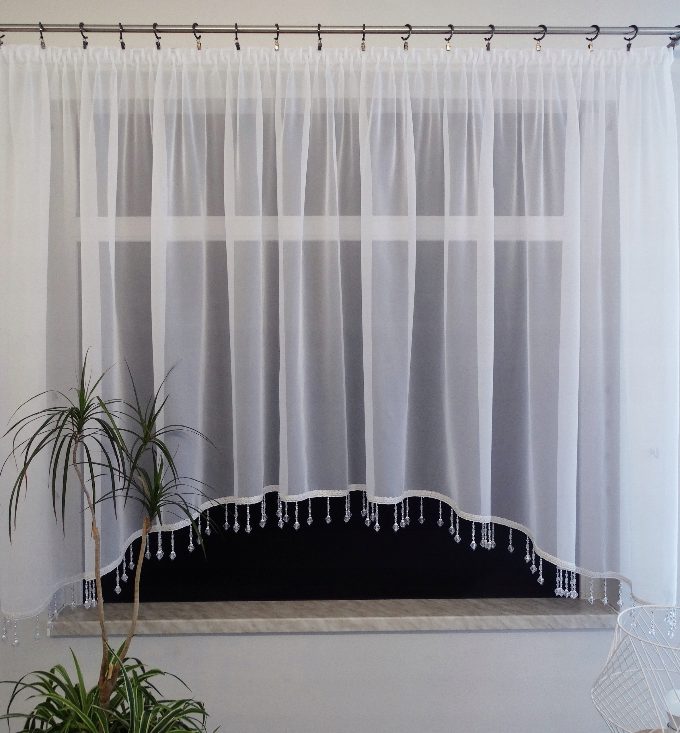 Mg Záclona Voál oblouk korálky Bílé dlouhé 400x155