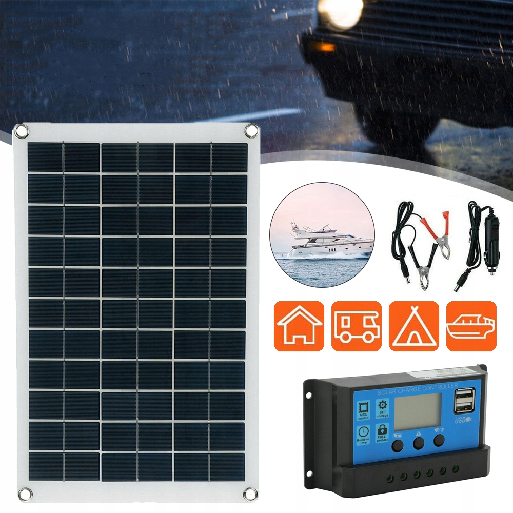 Panel Słoneczny 100 W, Do Akumulatora Samochodowego 12 V, Agm, Na Kemping