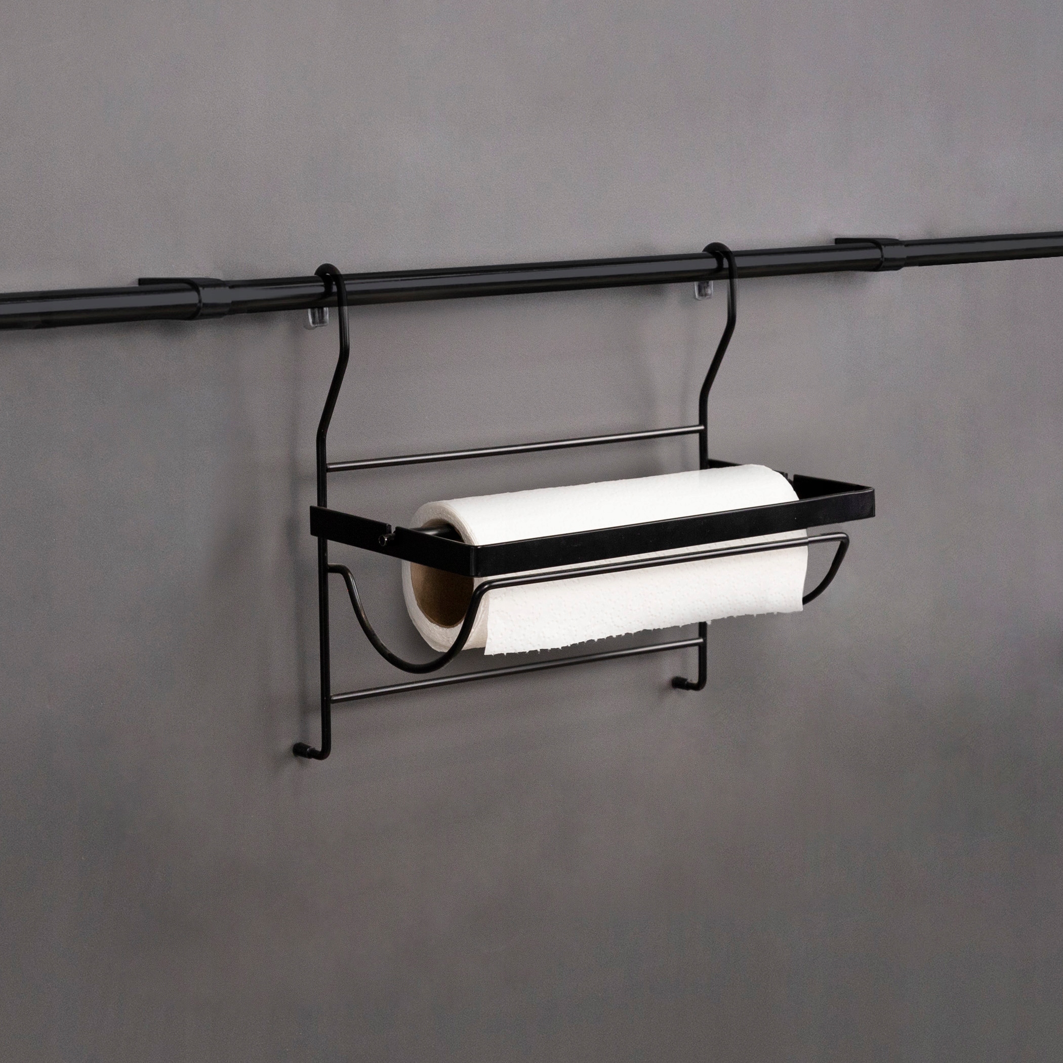 CZARNY KOSZ NA RELING, WIESZAK NA RĘCZNIK PAPIEROWY, koszyk, LOFT