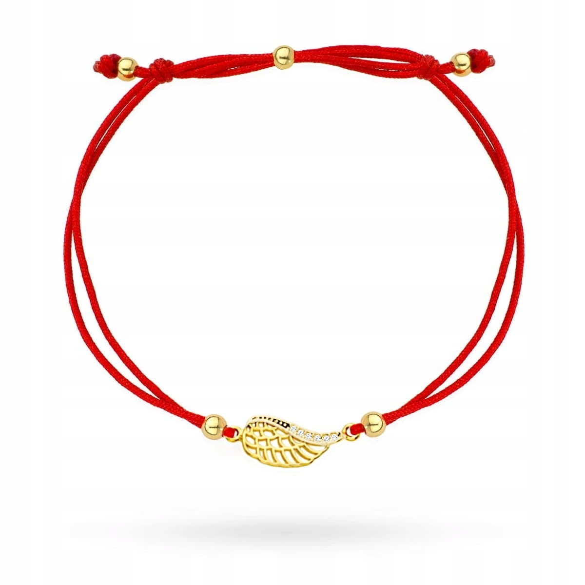 Náramek Na Provázku Zlatý 585 Křidélko S Kamínky Červená Provázková