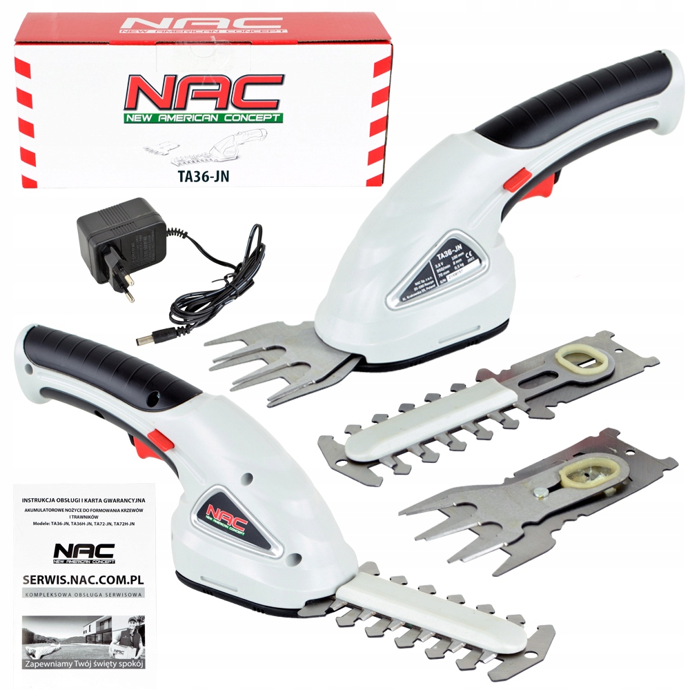 Nożyce Akumulatorowe do trawy i żywopłotu Nac 3,6V 2w1 Ładowarka Aku 1,3 Ah