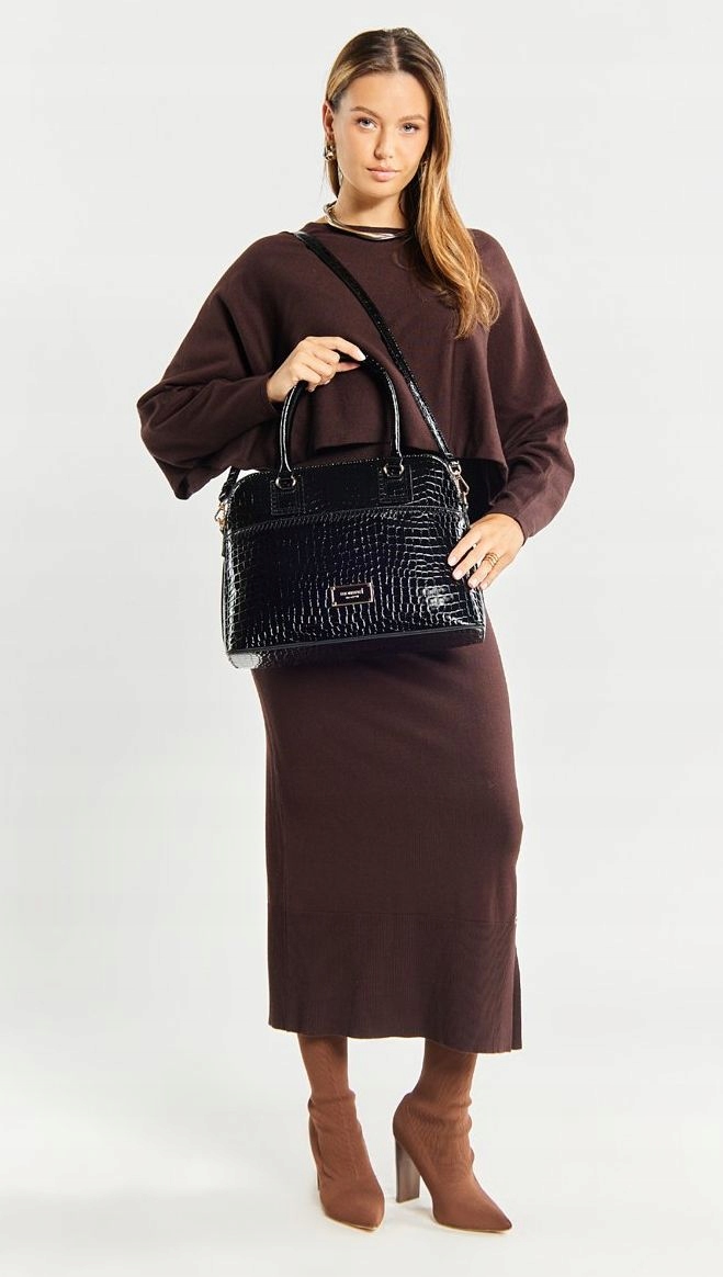 CZARNA TORBA DAMSKA AKTÓWKA MONNARI KOLEKCJA BIUROWA WĘŻOWA