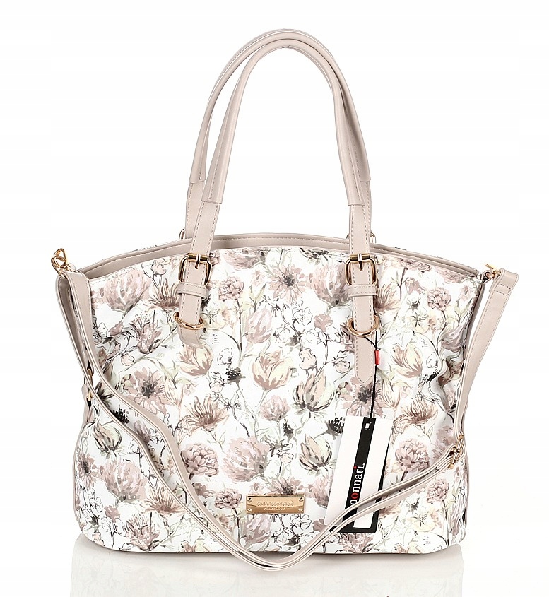 Monnari Piękna wiosenna torebka Shoper Kwiaty Rączki długi pasek
