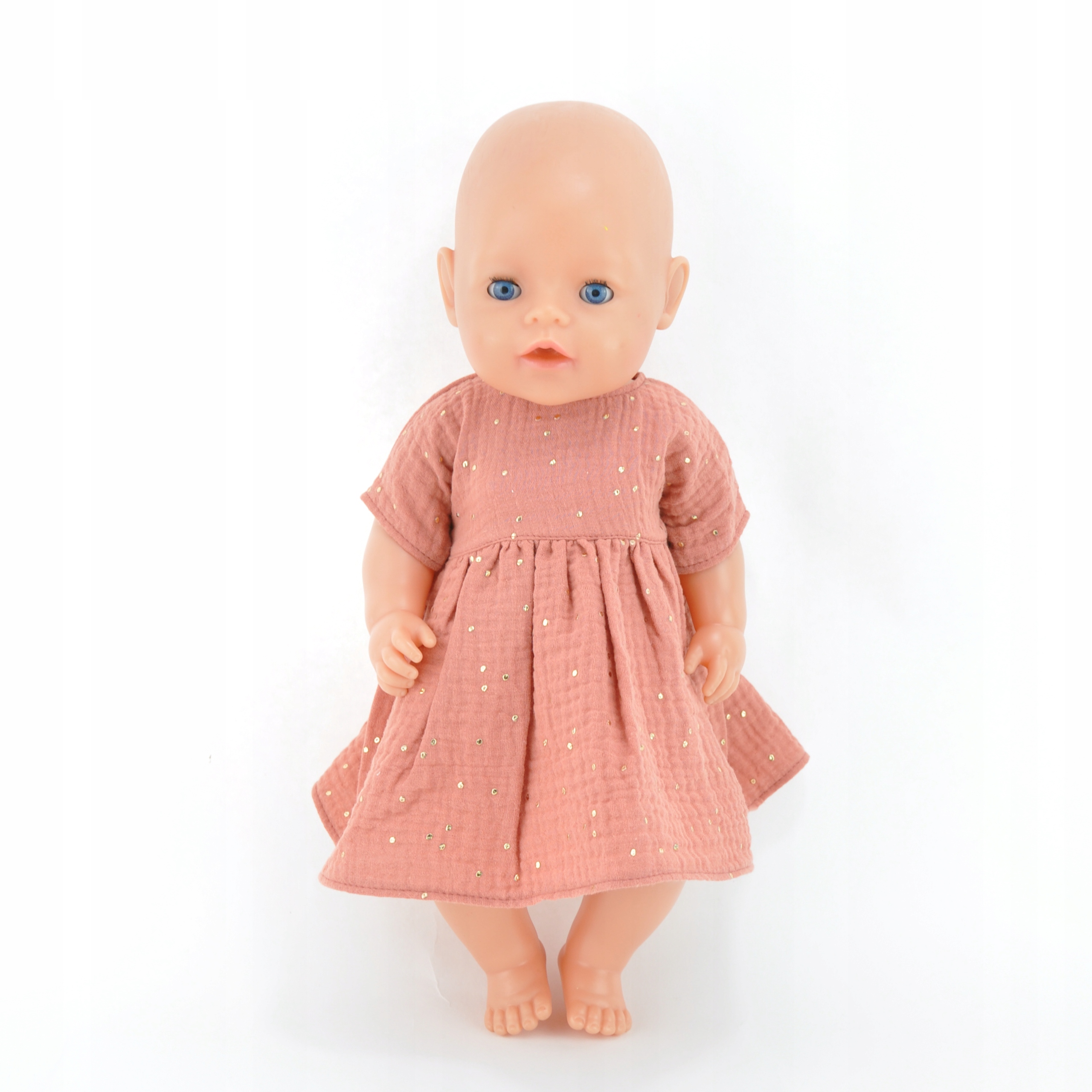 

Sukienka muślinowa dla lalki Baby Born 43cm morela