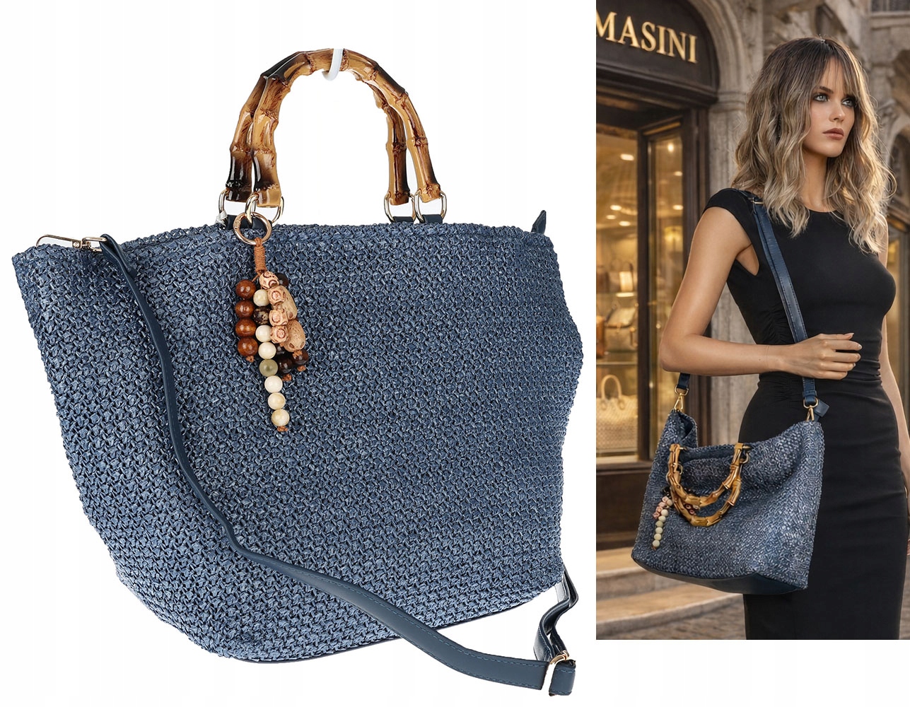 Dámská taška Shopper Taška kabelka přes rameno N2912 Modrá