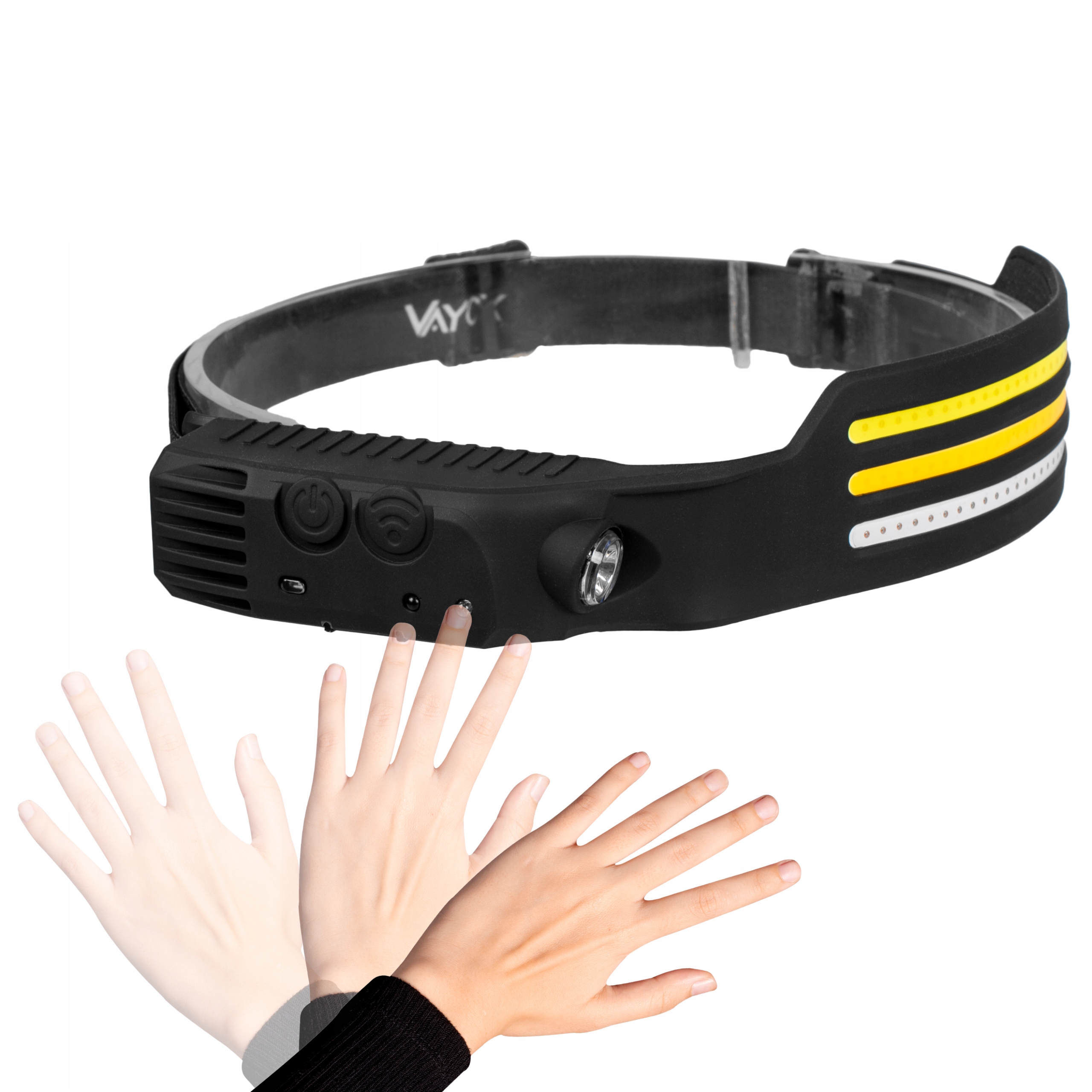 LATARKA CZOŁOWA CZOŁÓWKA 4xLED AKUMULATOROWA CZUJNIK PASEK USB-C IPX VAYOX Model LATARKA OPASKA SPORTOWA 4XLED CZUJNIK RUCHU