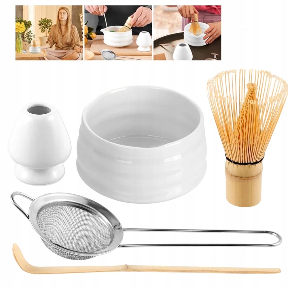 Bambusová Sada Pro Obřad Matcha Bílá S Kompletním Vybavením