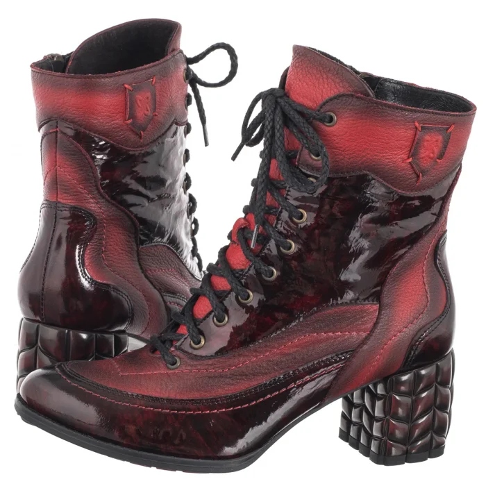 Boty Kotníkové Boty Kožené na Podpatku Dámské Maciejka Červené+Černé 06640