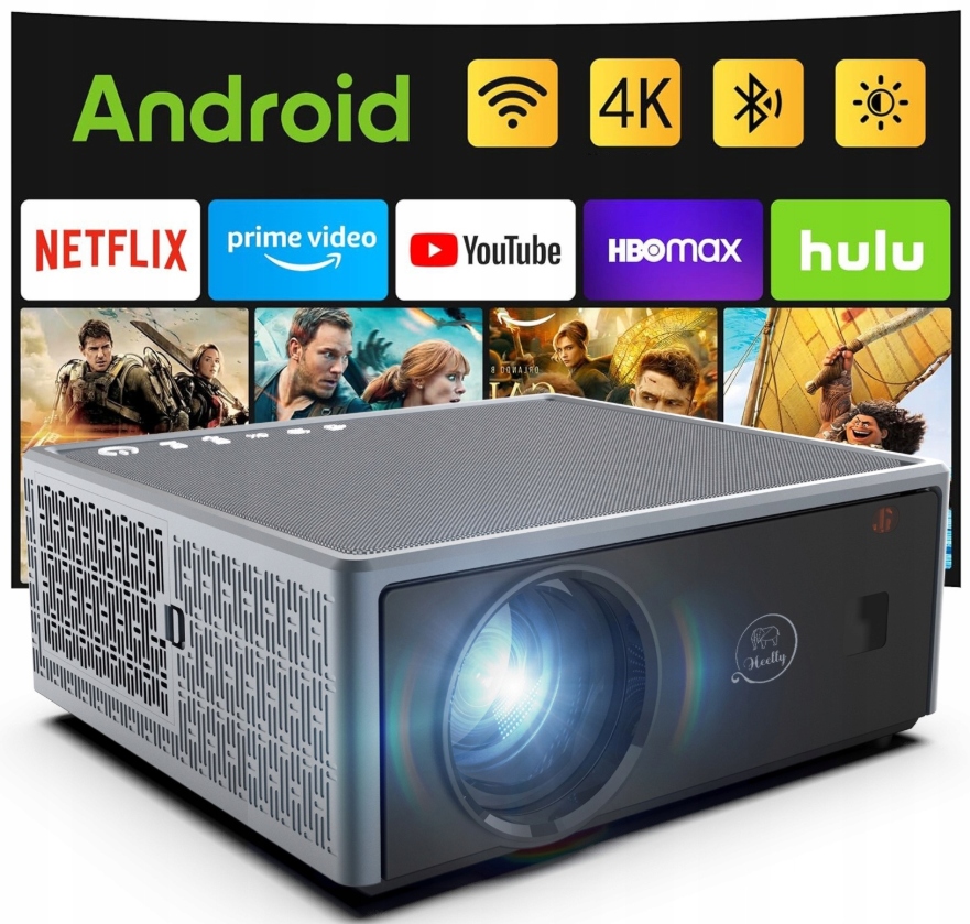 Projektor LED Heelly projektor Full HD 4K WiFi SMART TV Android 13 czarny
