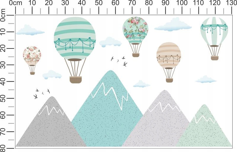 Naklejki Turkusowe Balony Góry 130x80cm PAST_4530 Długość 200 cm