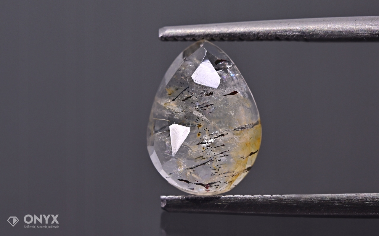 Křemen s rutilem fazetovaná slzná růžice 10x7,5 mm