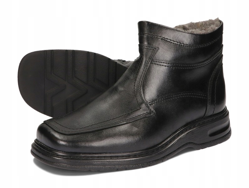 BUTY MĘSKIE CIEPŁE ZIMOWE SKÓRZANE SUWAK MAX 42 Model kozak