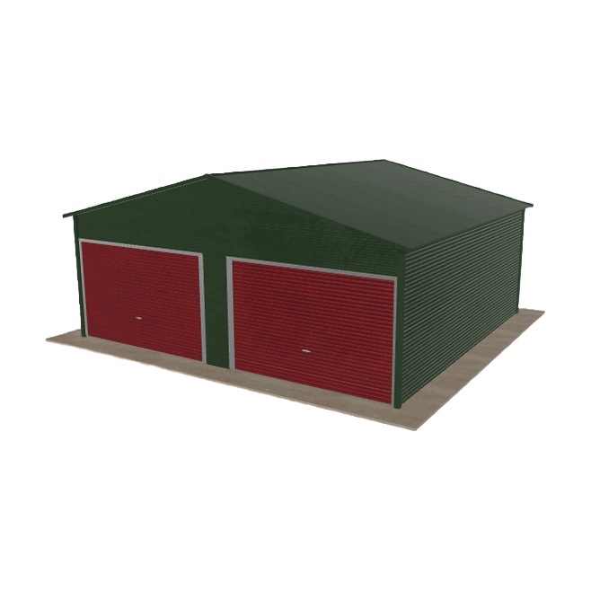 Plechová garáž 6.5x6 m dvoupolohová, dvouspádová, zelená