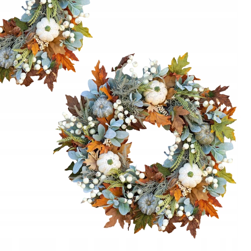 Dekorativní podzimní věnec na dveře, věnec dekorace, vícebarevný dýňový dům