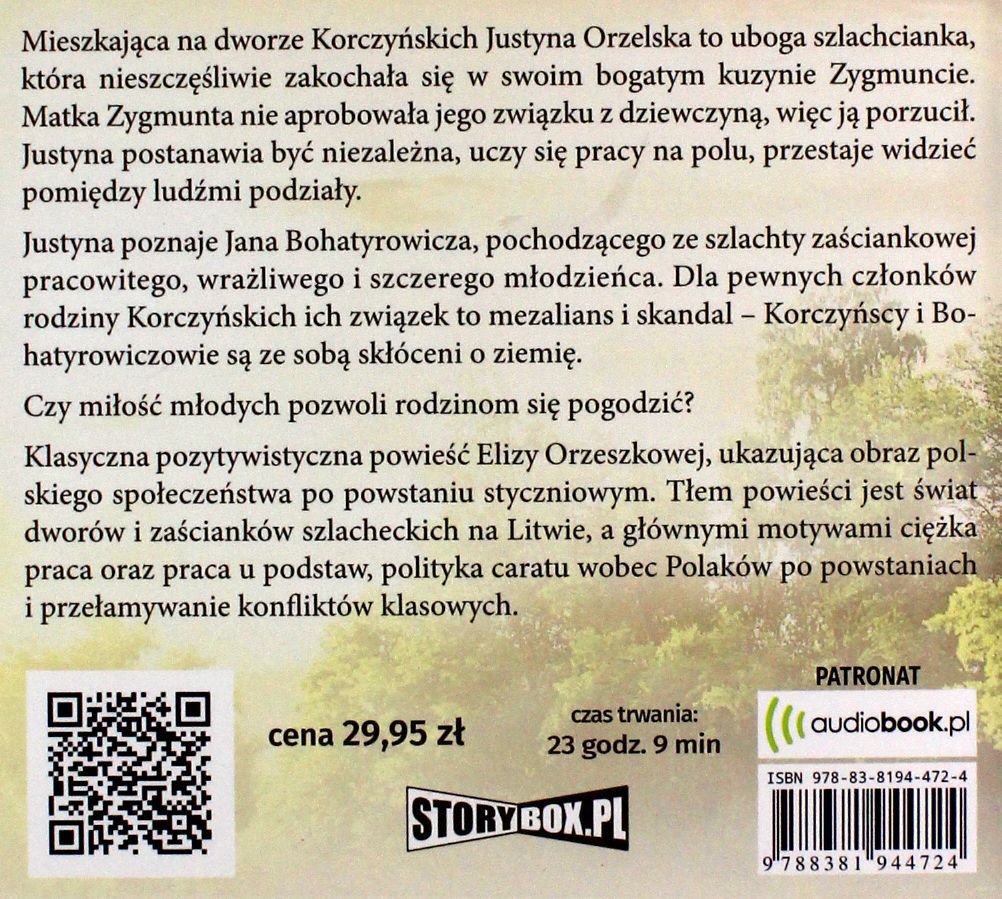 NAD NIEMNEM - ELIZA ORZESZKOWA [AUDIOBOOK] Stan opakowania oryginalne