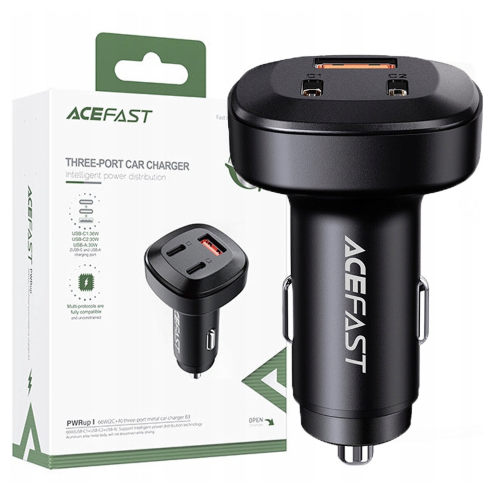 Acefast Nabíjačka Do Auta 66W 2x Usb C Pre Telefóny S Pd Qc 4.0 Fcp Afc