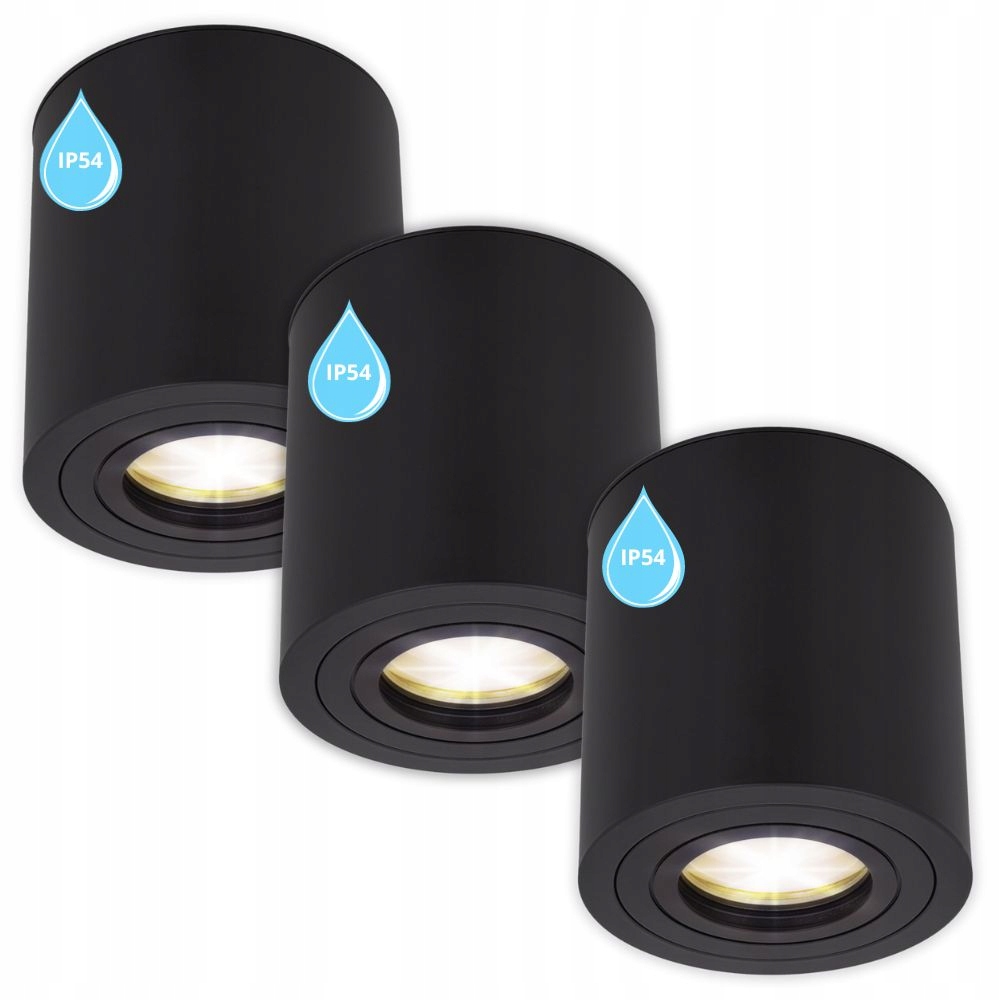 3x Oprawa Halogenowa Tuba Led GU10 do Łazienki Czarna wodoodporna Lampa
