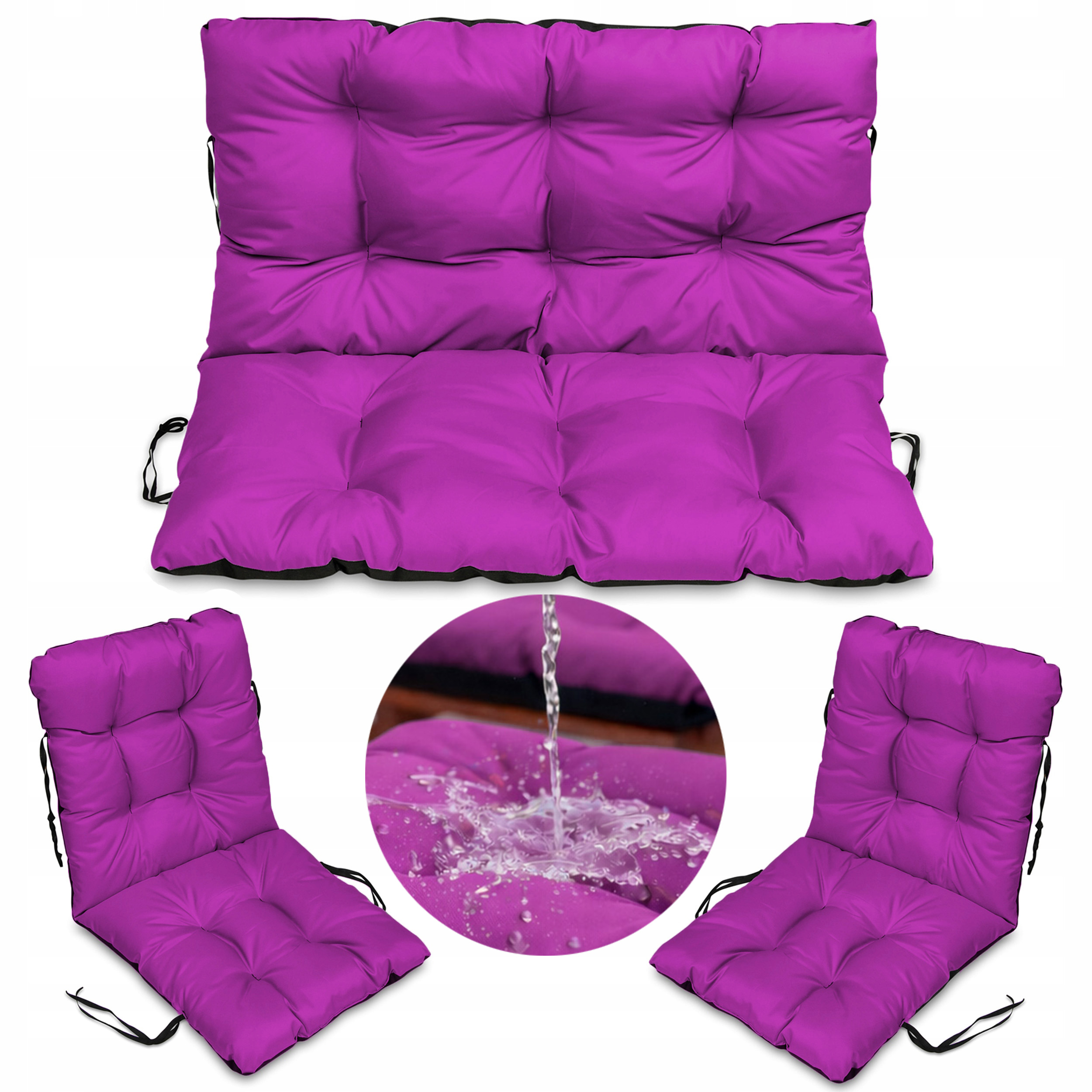 Set 2+1 polštáře měkkých na ratanový nábytek Voděodolný 120x60x50 Fuchsiová