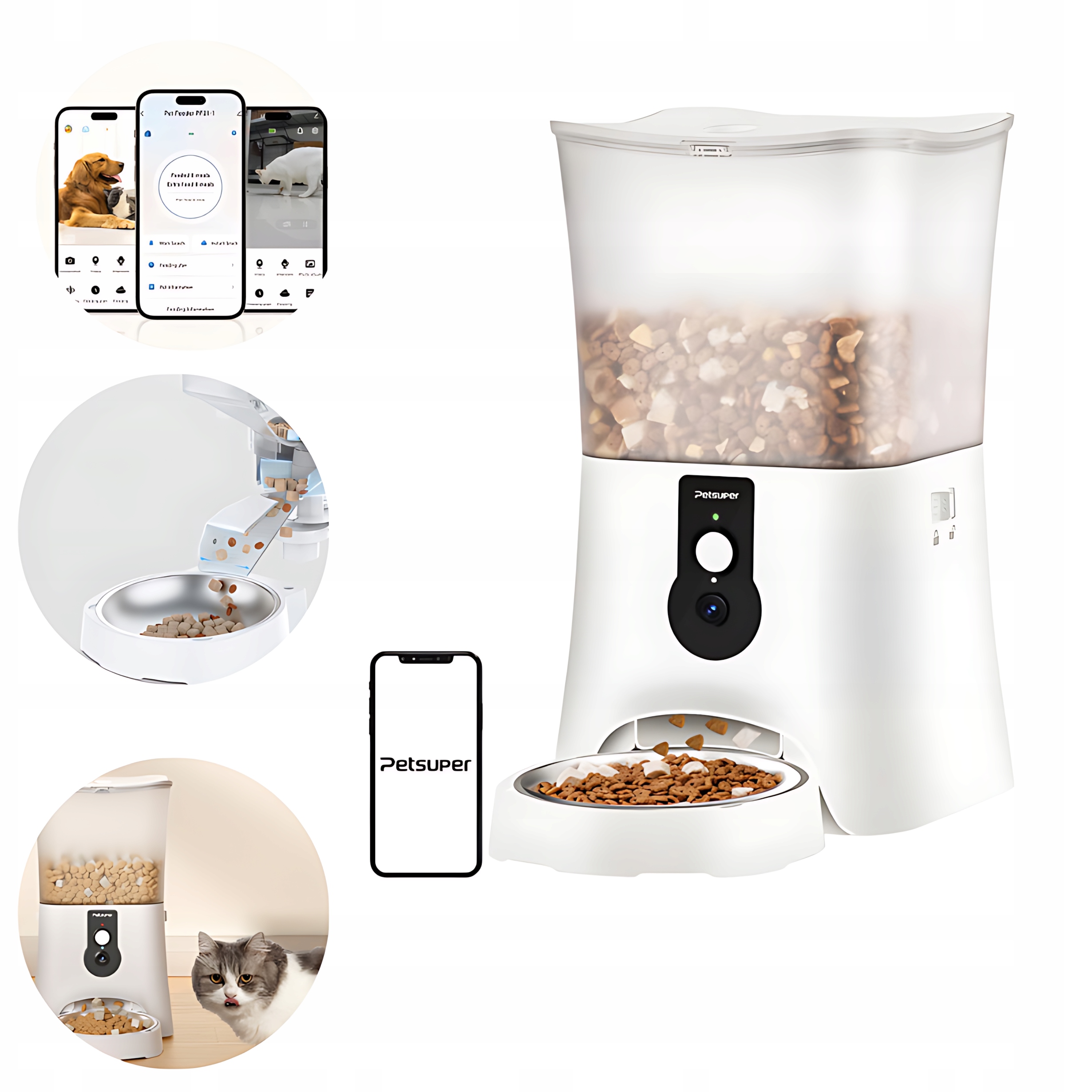 Petsuper Dávkovač krmiva Kamera 5l Podavač Miska Pro Psa Kočku S Aplikace