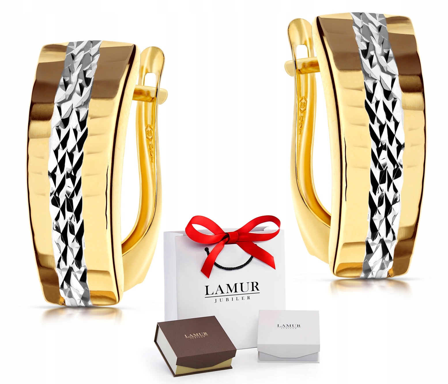 

Złote Kolczyki 585 Angielskie Diamentowane+gratisy