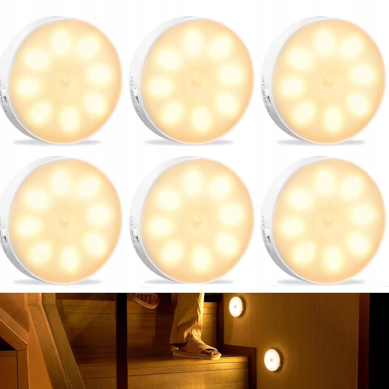 Noční Lampa Led Bezdrátová Snímač Pohybu Do Ložnice, Skříně, Police 6ks