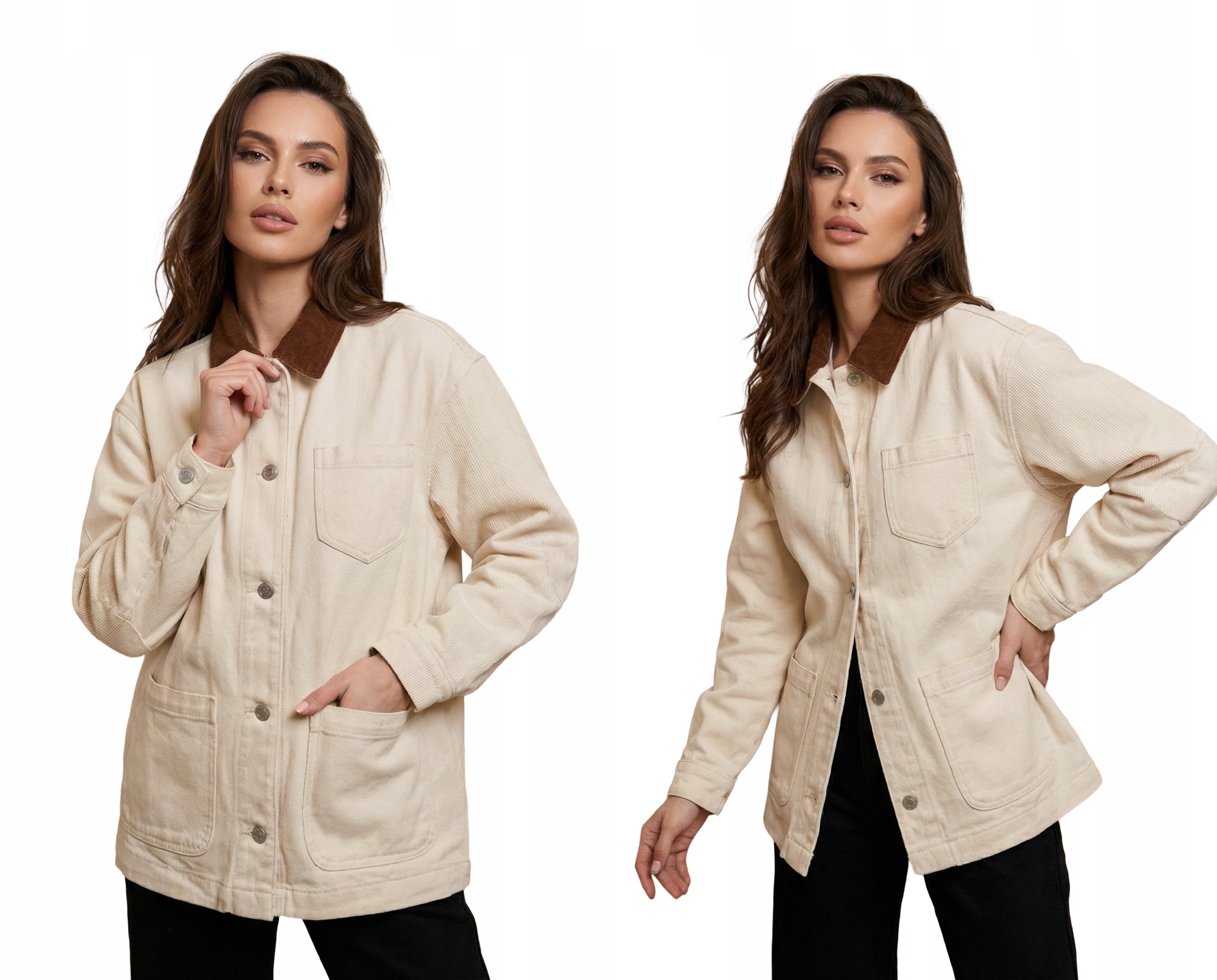 Dámská Košilová Džínová Bunda Katana Volná, Pohodlná Pro Každodenní Nošení, Béžová, M/L