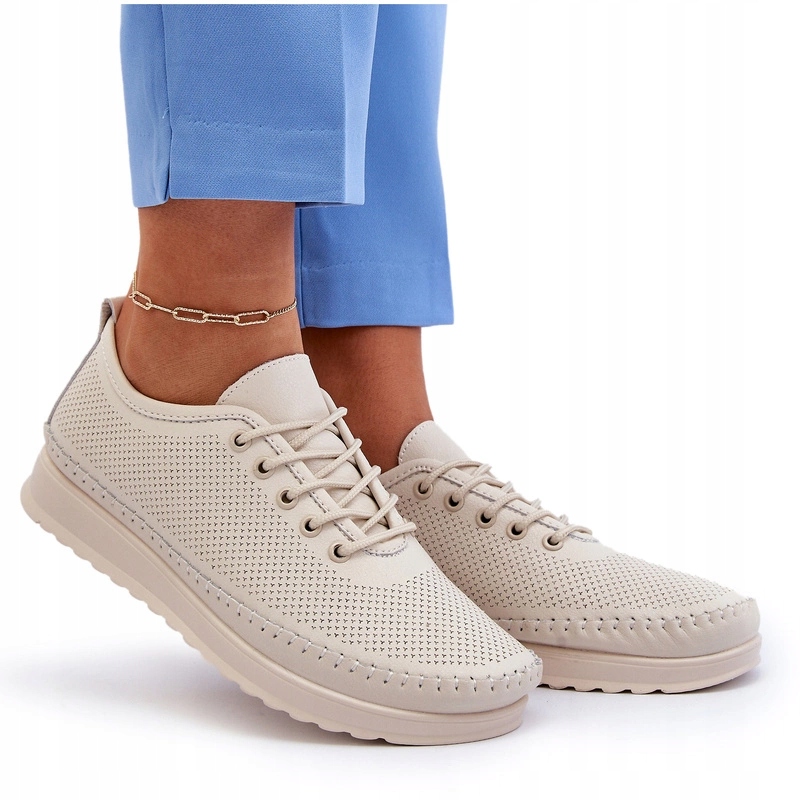 Sportovní Boty Dámské Kožené Tenisky Béžové 37