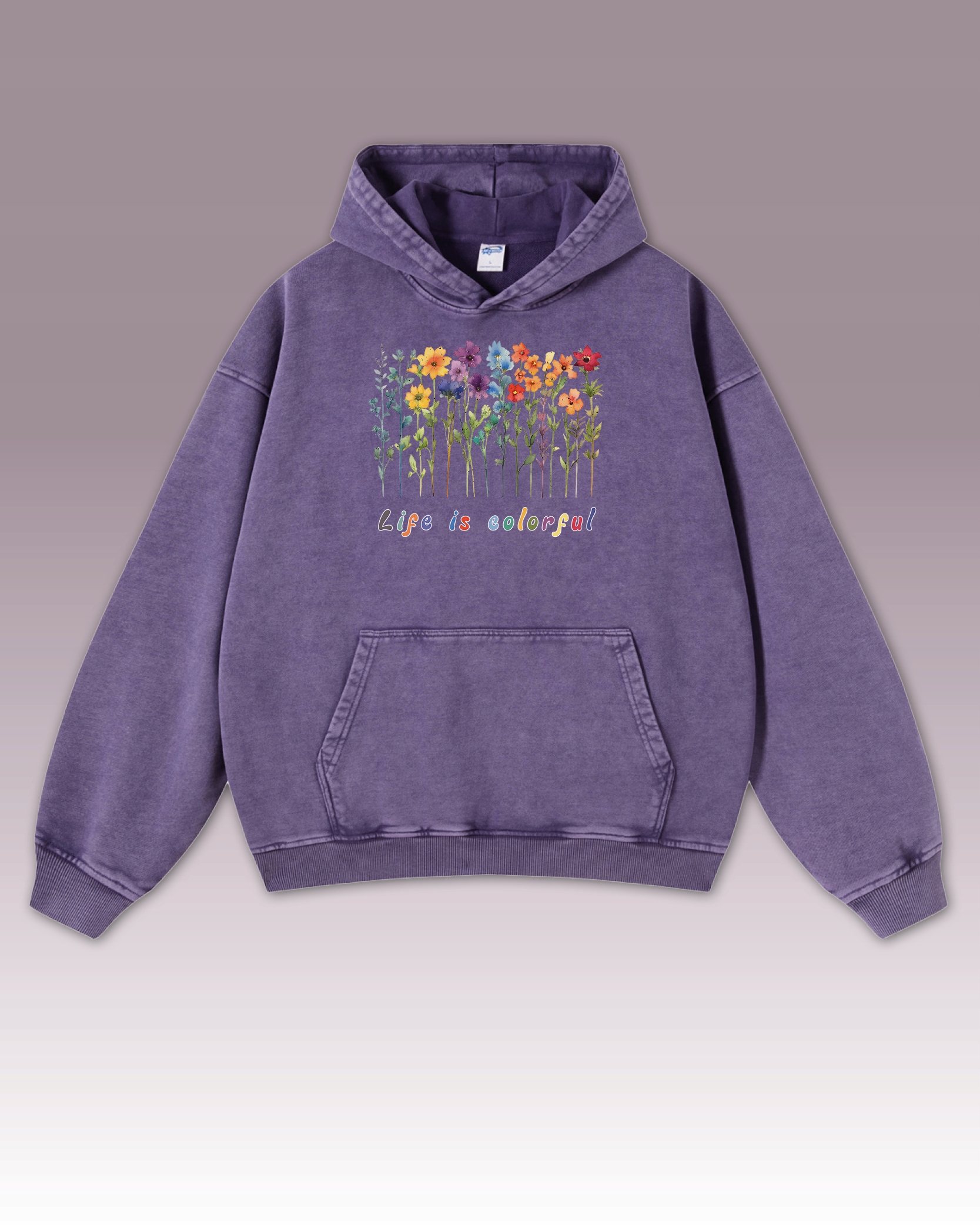 Mikina Life is Colorful Život je Barevný Květiny Radost Boho Fialová XL