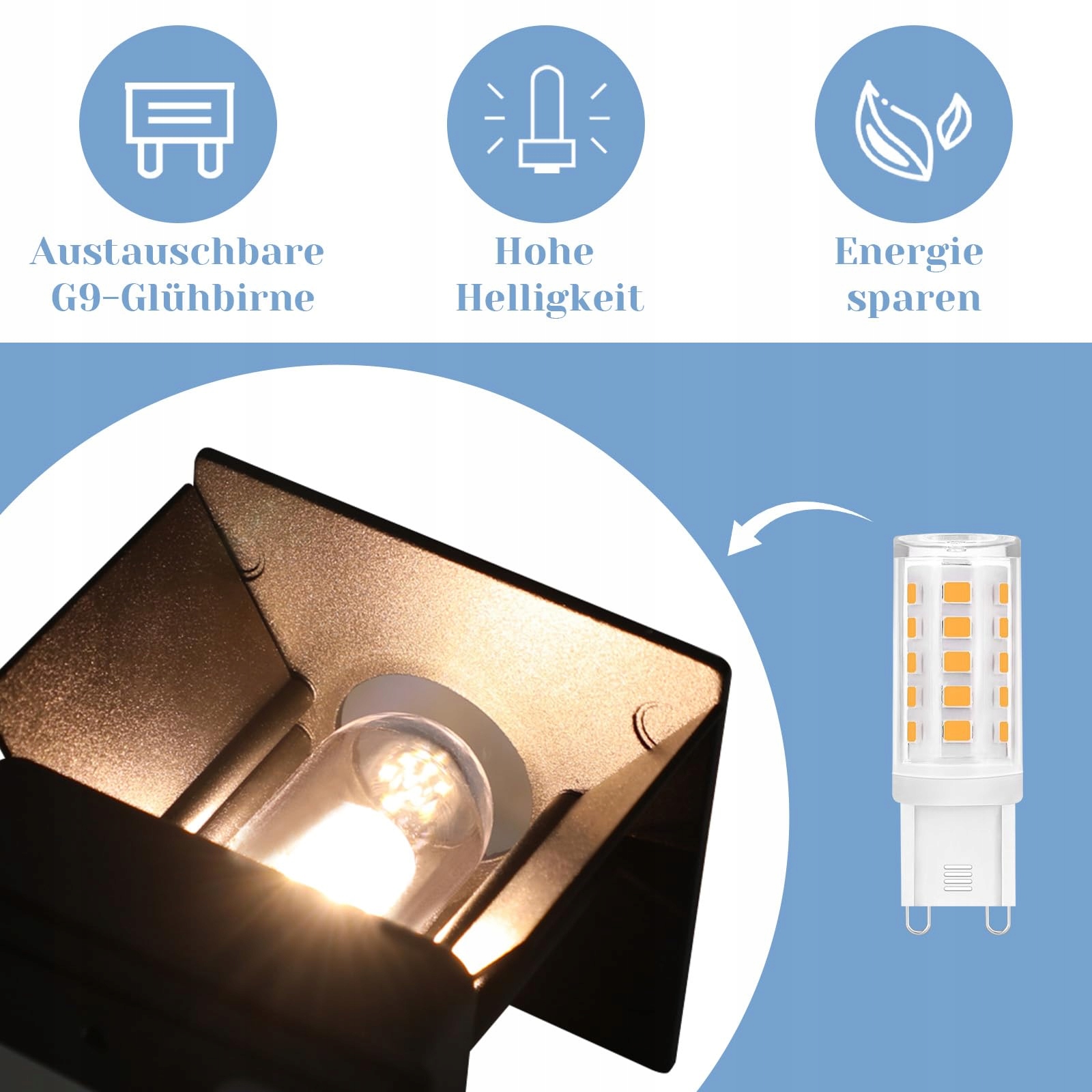 Zestaw 2 Lamp LED Zewnętrznych Up Down Czarnych Na Ścianę G9 IP65 KOWANIE — miniatura 6