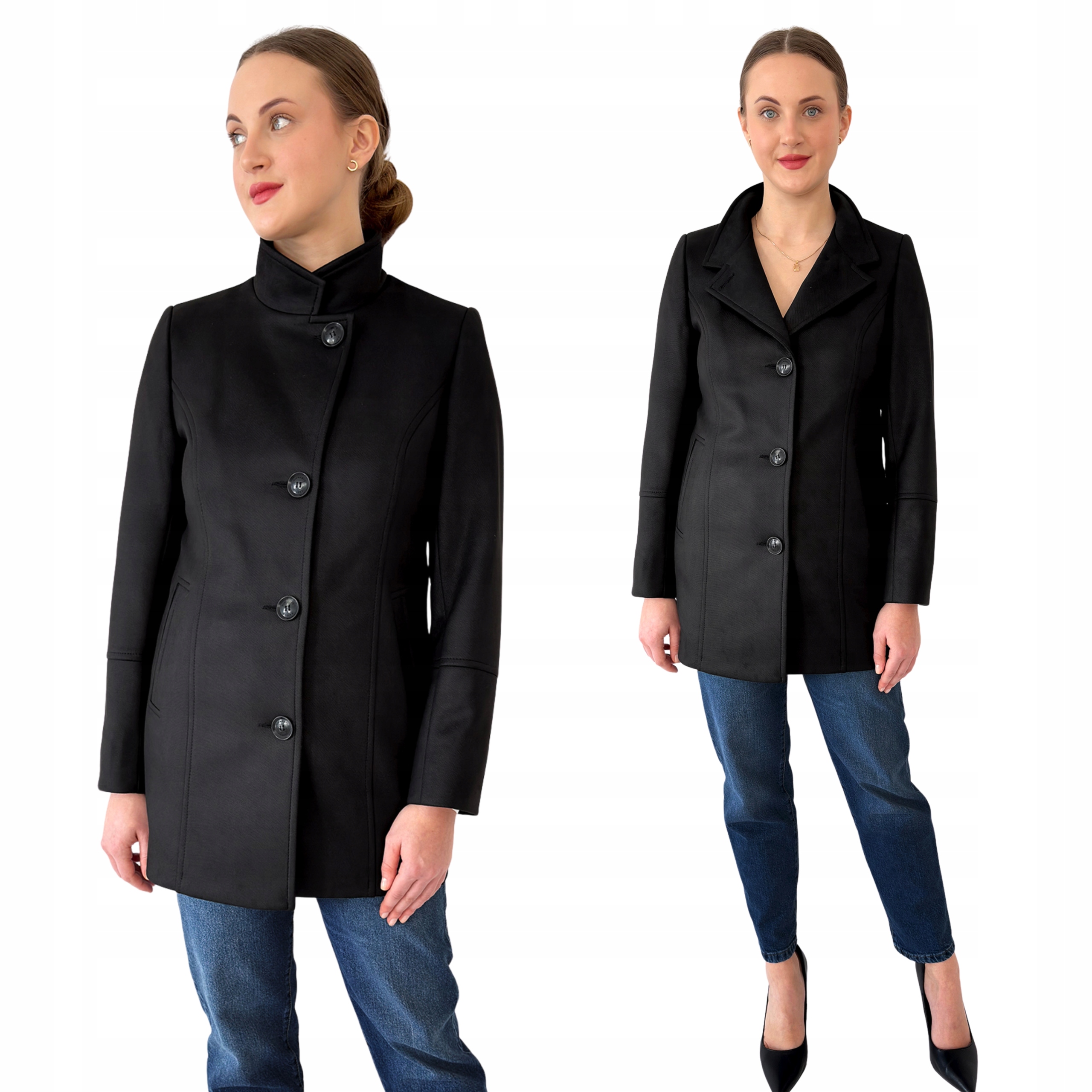 Dámský elegantní jarní kabát se stojáčkem na knoflíky Nina černý Estodo