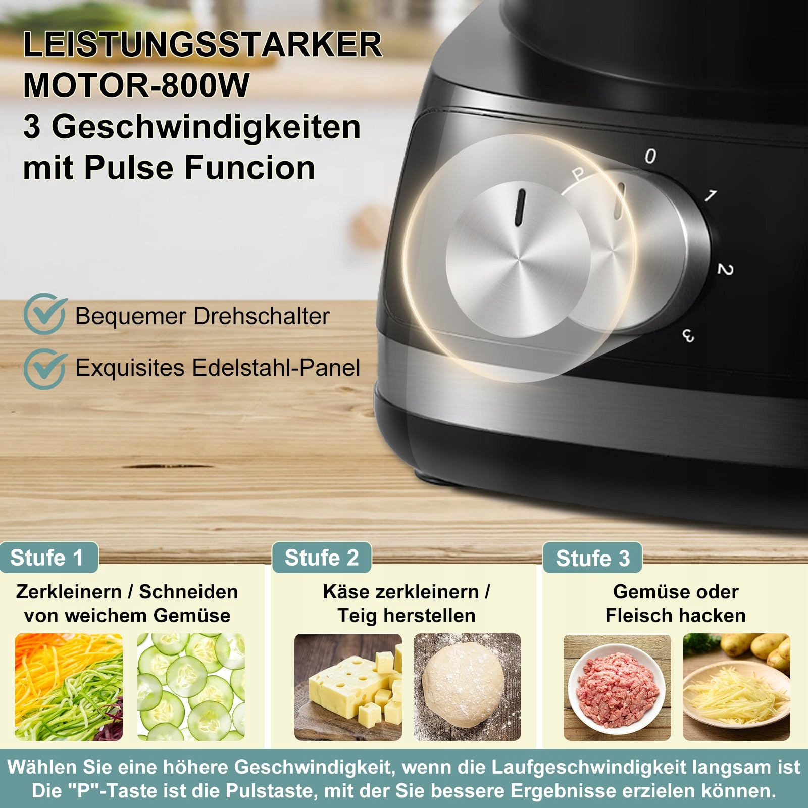 TOPSTRONG Robot Kuchenny 800W 2L Czarny 3 Prędkości Robot Wielofunkcyjny — miniatura 6