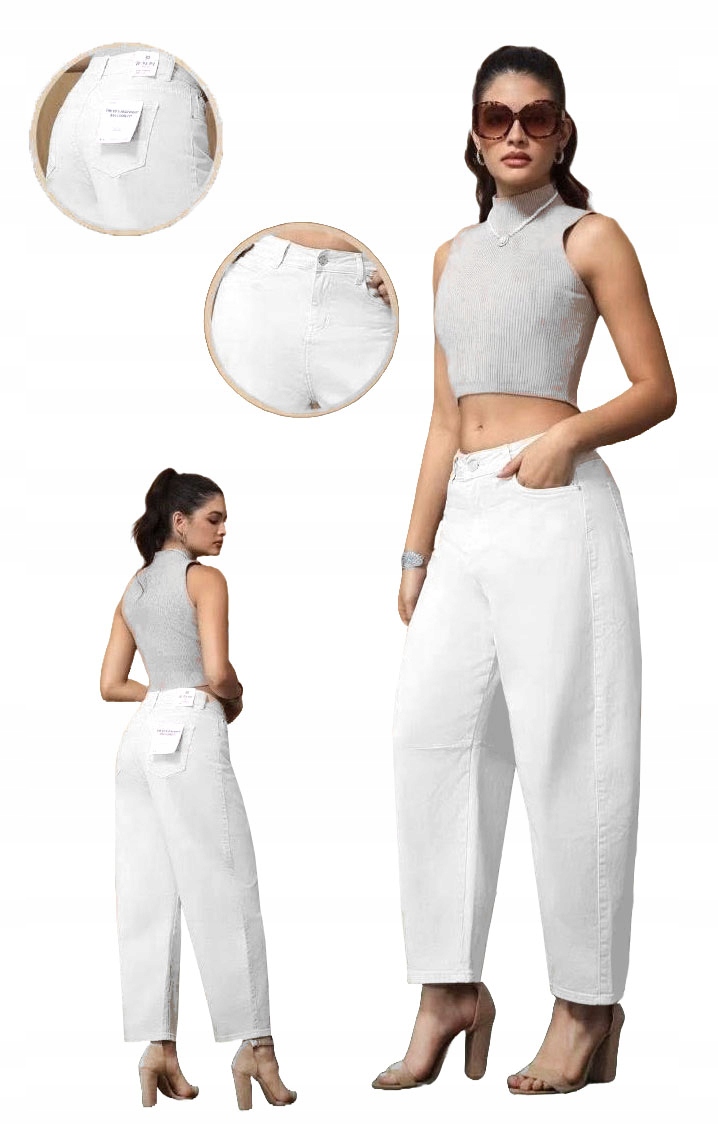 M.sara Módní Dámské Džínové Kalhoty, Bílé, Vysoký Pas, Džíny