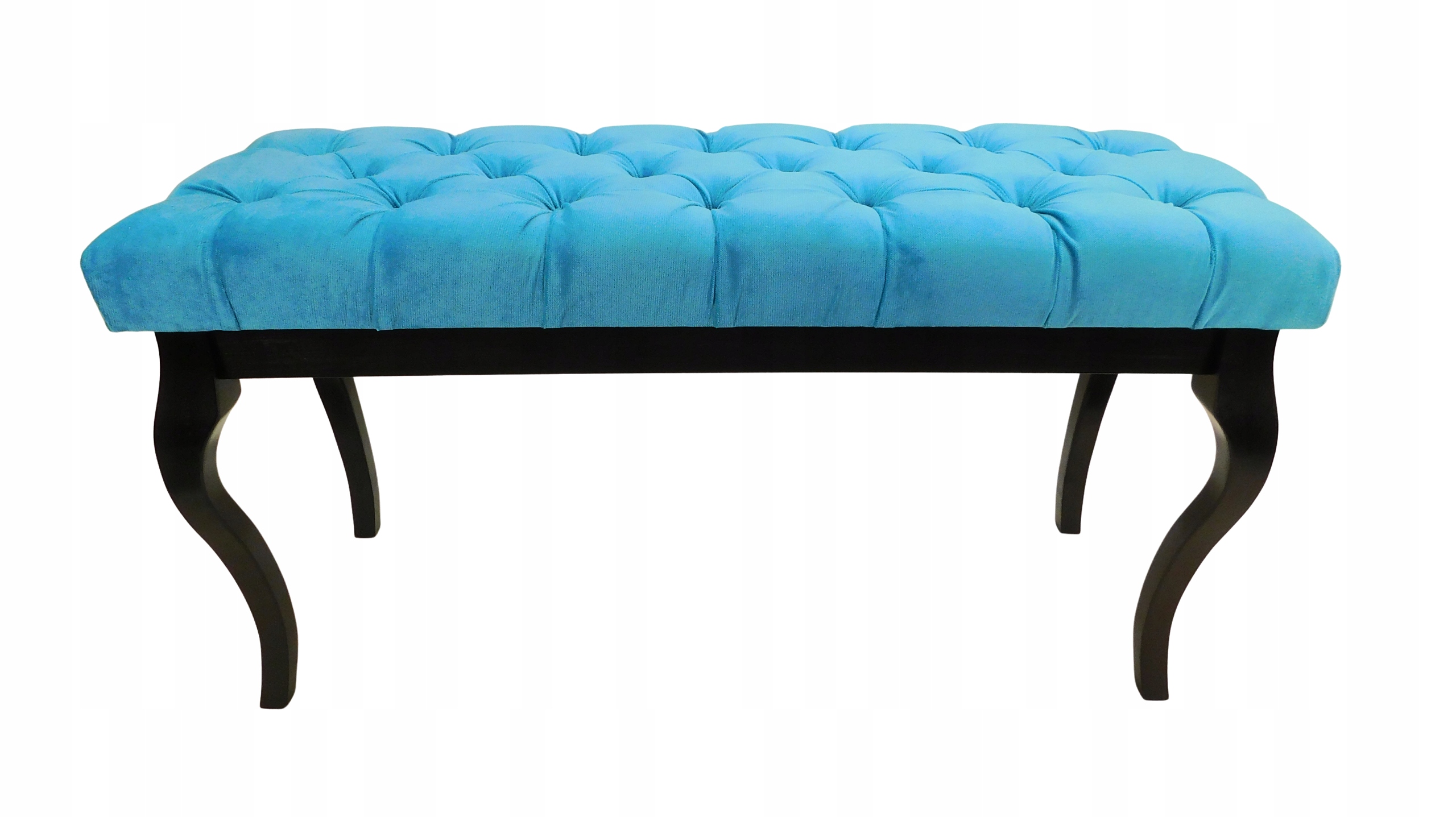 Sedák, čalouněná lavička, prošívaná, černý lak, tyrkysová barva, 100 x 40 cm, H56 cm